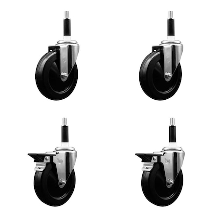 Service Caster 5'' Hard Rubber Wheel Swivel 7/8'' Expand Stem Caster Set 2 Brakes, 4PK SCC-EX20S514-HRS-2-PLB-2-78